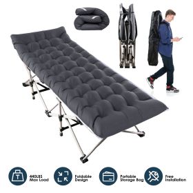 1Pc Folding Camping Cot Portable Sleeping Camping Bed Collapsible Travel Camp Cots Guest Bed Cot With 2-Sided Soft Pad 440LBS Max Load (Color: Black)